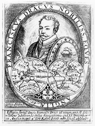 Retrato de Sir Francis Drake a los 43 años, grabado por Jodocus Hondius