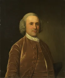 Retrato de un hombre con abrigo y chaleco marrón