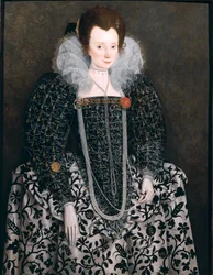 Retrato de una mujer, tradicionalmente identificada como Mary Clopton (nacida Waldegrave) de Kentwell Hall, Suffolk, c.1600