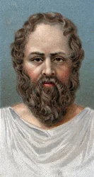 Retrato del filósofo griego Sócrates (469-399 a.C.) Sócrates - De la serie “Líderes de Hombres” - Cromolitografía - Escuela Inglesa, siglo XX