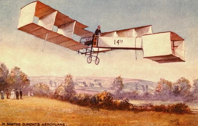 Postal que representa el aeroplano Santos-Dumont 14-bis, c. 1910