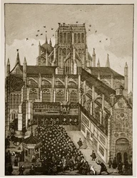 Predicación ante el Rey y el Príncipe de Gales en Pauls Cross en 1616 (después de una pintura del siglo XVII)
