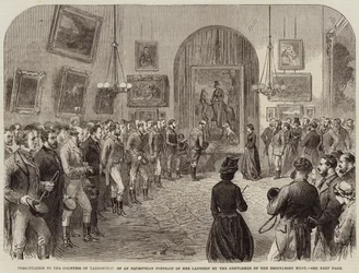 Presentación a la Condesa de Yarborough de un retrato ecuestre de Su Señoría por los caballeros de la caza de Brocklesby