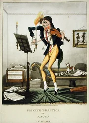 Práctica privada o un solo en casa, grabado por Henry Pyall (1795-1833), publicado por Thomas McLean, Londres