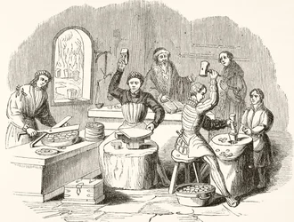 Proceso de acuñación en el siglo XVI, de The National and Domestic History of England por William Hickman Smith Aubrey, publicado en Londres, c.1890