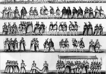 Procesión en el bautizo del Príncipe Arturo, hijo de Enrique VII, grabado en 1782