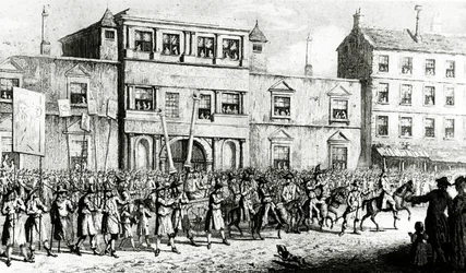 Procesión de 1741 en Londres burlándose de los masones, 1843