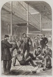 Progreso del edificio de la Exposición Internacional, marcando el espacio para los puestos