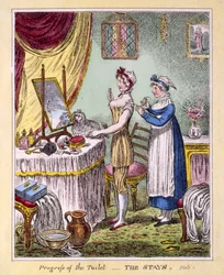 Progreso del Tocador - La Placa de los Corsés 1, pub. por McCleary, Londres, 1810
