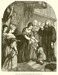 La reina Ana tocando al joven Samuel Johnson para el mal