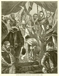 La reina Isabel nombrando caballero a Francis Drake, 1585