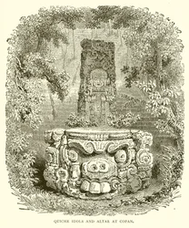 Ídolos quiché y altar en Copán