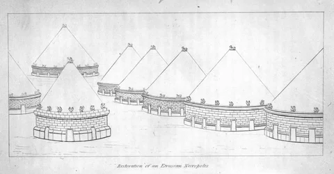 Reconstrucción de tumbas etruscas en Tarquinia
