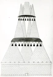 Reconstrucción de la Tumba de Lars Porsenna en Clusium según la descripción en Plinio
