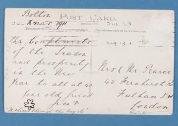 Reverso de la postal de jugadores del Bolton Wanderers FC, 1911-12