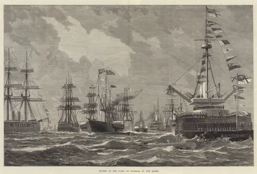 Revisión de la Flota en Spithead por la Reina (grabado)