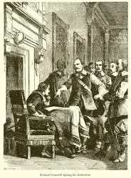Richard Cromwell firmando su abdicación