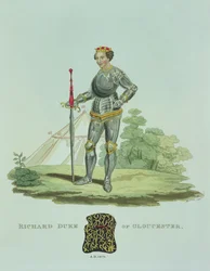 Ricardo III, grabado por W. Maddocks, de Armadura Antigua por Samuel Rush Meyrick, 1824