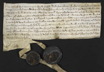 Robert Tybetot: Compromiso de servir en Tierra Santa: 1270. Paen de Chaworth: Compromiso de servir en Tierra Santa: 1270 (tinta sobre pergamino)