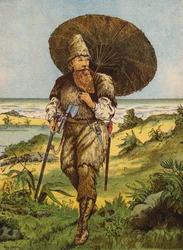 Robinson Crusoe (litografía en color)