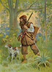 Robinson Crusoe cazando