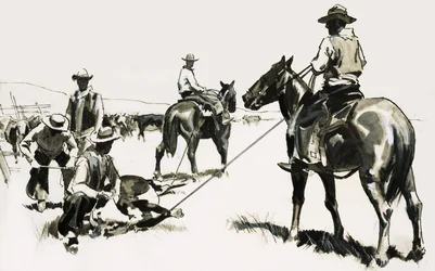 Atrapando y marcando ganado en el salvaje oeste