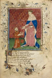 Real 17 D. VI, f.40 Escena de presentación con Thomas Hoccleve en el acto de ofrecer su libro a Enrique V (vitela)