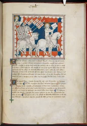 Real 19 B.XV, f.37 El Jinete del caballo blanco y sus seguidores; John arriba, a la izquierda, de 