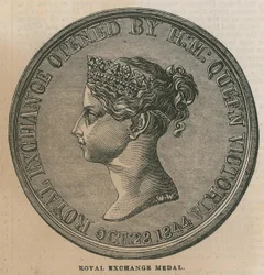 Medalla del Royal Exchange, acuñada para conmemorar la apertura del Royal Exchange en 1844