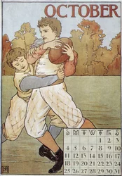 Jugadores de rugby - calendario inglés, c. 1895