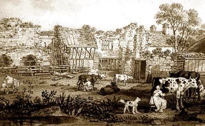 Casa solariega en ruinas con vacas lecheras, c.1800