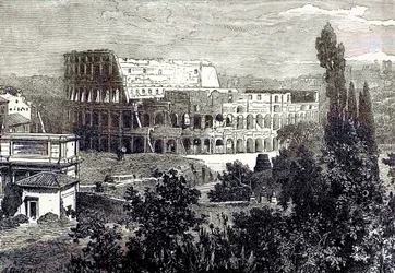 Ruinas del Coliseo, desde el Palatino, ilustración de Cassells Illustrated Universal History de Edward Ollier, publicado en 1890