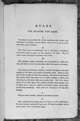 Reglas para jugar al Juego del Himno Nacional de los Estados Unidos o Emigrantes a los Estados Unidos, c.1840