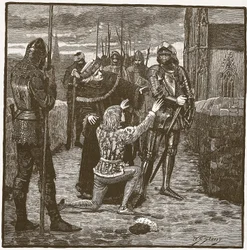 Rutland suplicando a Clifford que le perdone la vida, ilustración de Cassells Illustrated History of England