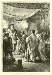 Noble sajón recibiendo a huéspedes extranjeros en su salón