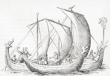 Barcos sajones, después de un grabado en la Crónica de Inglaterra de Strutt, de Old England: A Pictorial Museum, pub. 1847