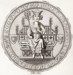 Sello de John Balliol, c.?1249 1314, alias,Toom Tabard, "abrigo vacío" en escocés, Rey de Escocia. De Iconographia Scotica or Portraits of Illustrious Persons of Scotland, publicado en 1797.