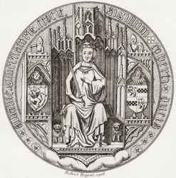 Sello de Robert Stewart, duque de Albany, c. 1340 1420. Miembro de la casa real escocesa, regente, gobernador de Escocia, duque de Albany, conde de Fife y Menteith. De Iconographia Scotica or Portraits of Illustrious Persons of Scotland, publicado en 1797.