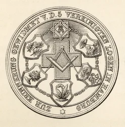 Sello de los masones de Hamburgo, de «The History of Freemasonry, volumen III», publicado por Thomas C. Jack, Londres, 1883