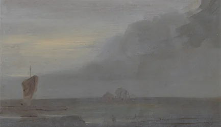 Escena marina con barcos: Atardecer