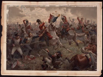 El sargento Evert capturando los colores franceses durante la carga de los Scots Greys en la Batalla de Waterloo, 18 de junio de 1815, c.1908