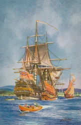 Barco de la Compañía de las Indias Orientales (litografía en color)