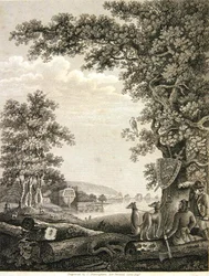 Constructores de barcos en el Nuevo Bosque, grabado por C. Sheringham para Percival Lewis (grabado)