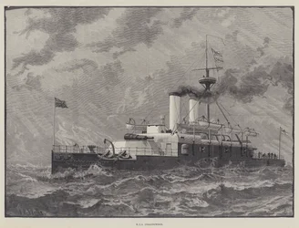 Barcos en la Revisión Naval del Jubileo de la Reina (grabado)