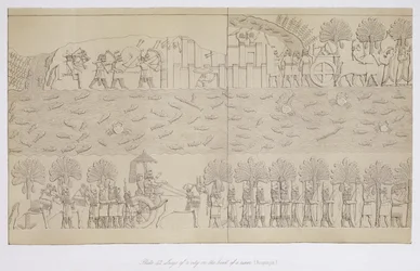 Asedio de una ciudad en la orilla de un río, placa 42 de Nínive y sus Restos por Austen Henry Layard, publicado en 1849