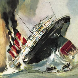 Hundimiento del Lusitania en mayo de 1915 (litografía)