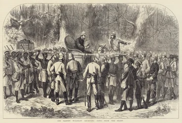 Sir Garnet Wolseley recibiendo noticias del frente (grabado)