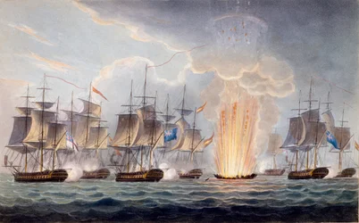 Acción de Sir Graham Moore frente al Cabo de Santa María, 5 de octubre de 1804, de La Cronología Naval de Gran Bretaña, por J. Ralfe
