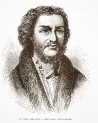 Sir John Oldcastle, luego Lord Cobham, ilustración de La Historia del Protestantismo de James Aitken Wylie, pub. 1878