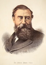 Sir Samuel Baker, ilustración de The Pictorial Edition of the Life and Discoveries of David Livingstone por J. Ewing Richie, pub. por A. Fullarton & Co., 1876